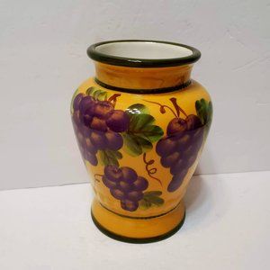 Casa Vero Hand Painted Vase or Utensil Holder, Tuscan Mediterranean Grapes decor